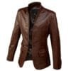 Dark Brown Leather Blazer For Men