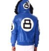8 Ball Blue Hooded Leather Jacket - Image 3