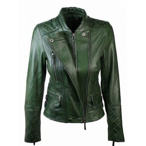 Dark Green Vintage Biker Women’s Leather Jacket Dark Green Vintage Biker Women’s Leather Jacket - Image 1