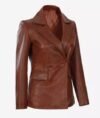 Double Breasted Premium Cognac Leather Coat for Women’s