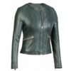 Grayish Green Women’s Stylish Leather Jacket