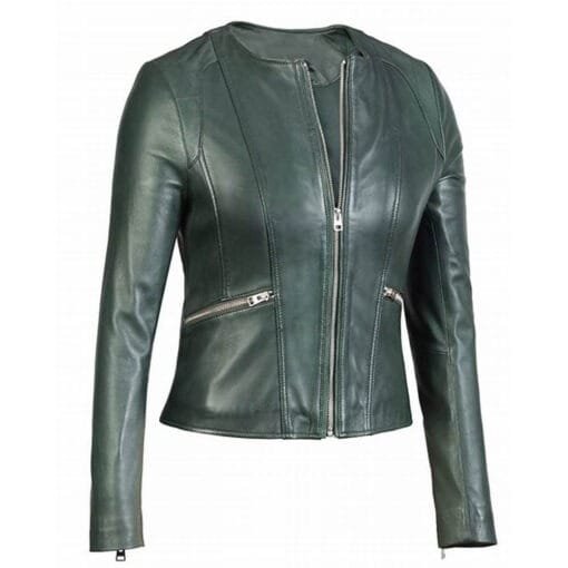 Grayish Green Women’s Stylish Leather Jacket Grayish Green Women’s Stylish Leather Jacket - Image 1