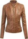Lock and Love Women's Removable Hooded Leather Jacket Moto Biker Coat - Tan - Image 3
