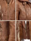 Lock and Love Women's Removable Hooded Leather Jacket Moto Biker Coat - Tan - Image 4