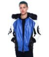 Mens 8 Ball Blue Hooded Leather Jacket - Image 2