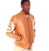 Mens 8 Ball Light-Brown Bomber Leather Jacket - Image 5