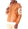 Mens 8 Ball Light-Brown Bomber Leather Jacket - Image 3