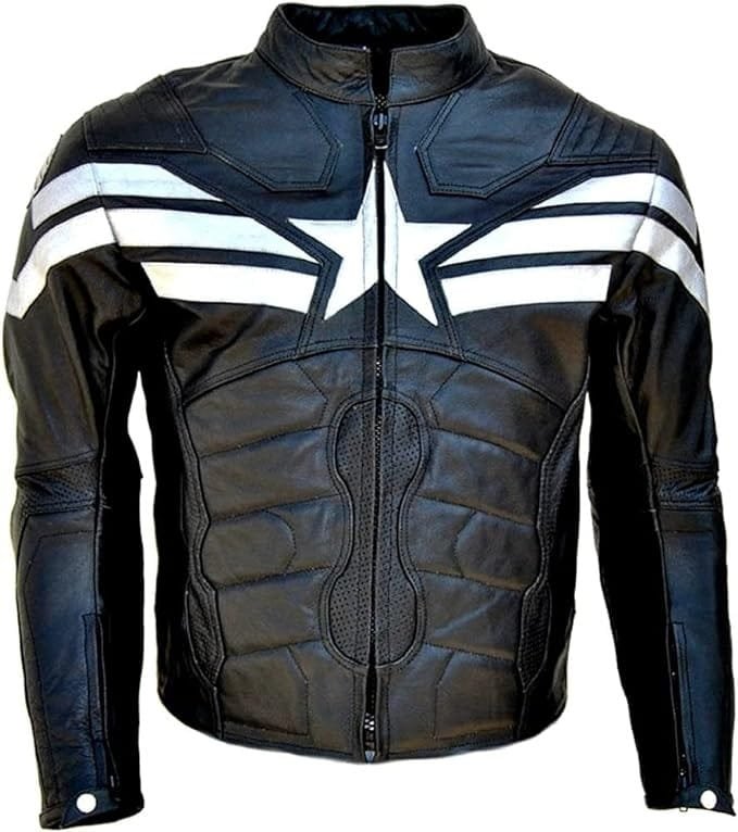 Men's American Fashion Motorbike Soldier Captain Real Leather Motorcycle Blue Jacket Captain America Black Leather Jacket - Image 1