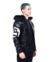 Mens Black 8 Ball Real Leather Hooded Jacket - Image 6