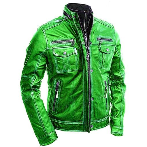 Mens-Green-Leather-Jacket-Cafe-Racer-Biker-Motorcycle-Retro-Distressed-Genuine-Leather-frnt-510x510 Men’s Green Biker Leather Jacket - Image 1