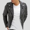 Mens Slim Fit Leather Biker Jacket - Image 2