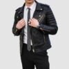 Mens Quilted Leather Biker Jacket - Image 2