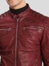 Mens Zipper Pockets Biker Leather Jacket - Image 3