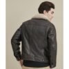 Men's Black Leather Shearling Collar Jacket - Image 2