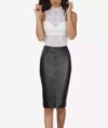 Rosa Black Midi Leather Skirt for Women with Polyester Lining