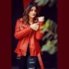 Women Red Elegant Biker Leather Jacket