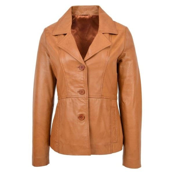 Women’s-Classic-Three-Button-Leather-Blazer-Ruth-Tan Women’s Classic Three Button Leather Blazer Ruth Tan - Image 1