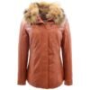 Women’s Leather Jacket with Detachable Collar Dalia Cognac