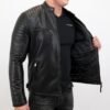 Mens Cafe Racer Biker Leather Jacket - Image 3