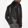 Men Black Grained Leather Biker Jacket - Image 4