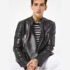 Men Black Motorcycle Leather Jacket - Image 2