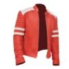 Red & White Biker Jacket For Men