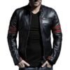 Men’s Retro Black Leather Jacket with Strips