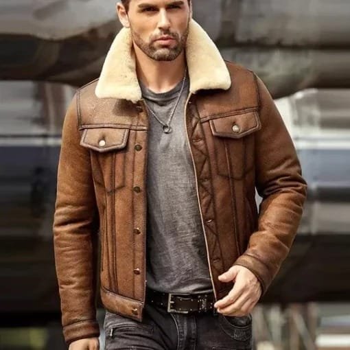 Mens-Air-Force-Shearling-Fur-Bro (1) Daniel Air Force Shearling Brown Leather Jacket - Image 1