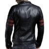 Men’s Retro Black Leather Jacket with Strips - Image 2