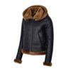 Women's Black Hooded B3 Flying Sheariling Jacket - Image 3