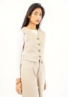 Single Breasted Vest Blazer - beige - Image 3