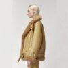 Women Light Brown RAF Aviator Styled Sheepskin Shearling Leather Jacket - Image 2