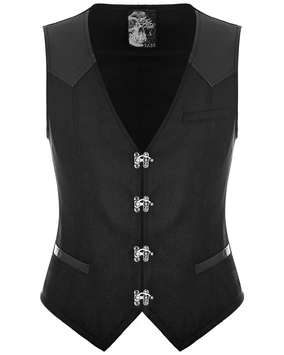 s-l1600 - 2024-06-21T150144.638 Punk Rave Mens Vest Waistcoat Black Gothic Steampunk Victorian VTG Faux Leather - Image 1