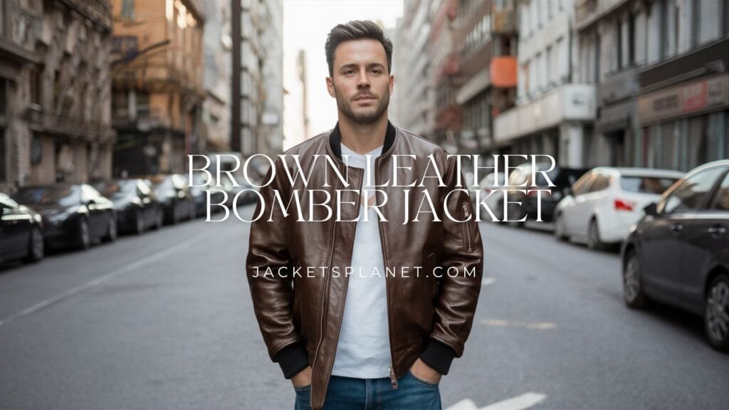 Brown Leather Bomber Jacket